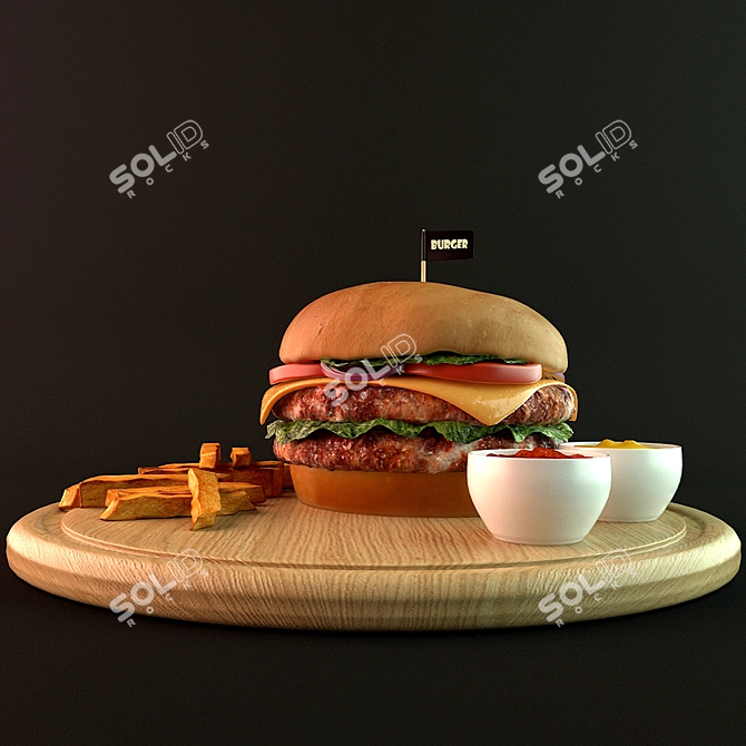 Delicious Burger and Fries Set 3D model image 2