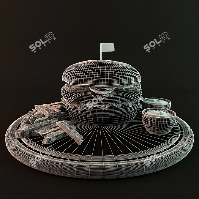 Delicious Burger and Fries Set 3D model image 3