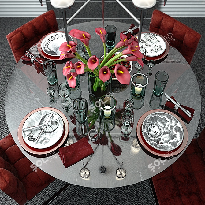 Elegant Round Table Set with Mirror 3D model image 2