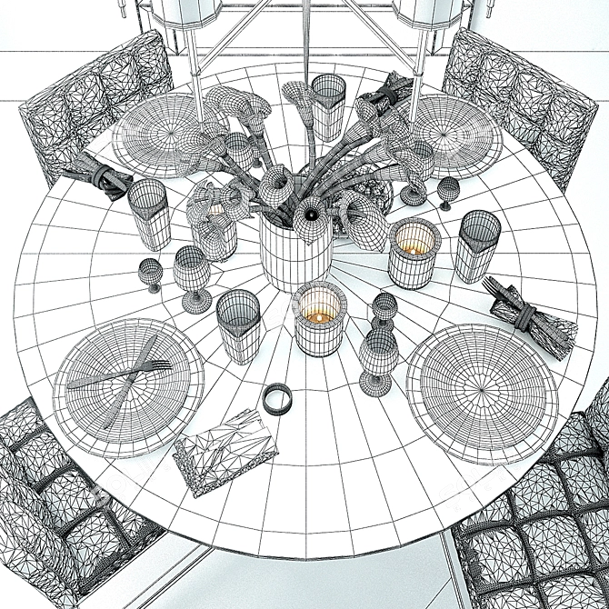 Elegant Round Table Set with Mirror 3D model image 3
