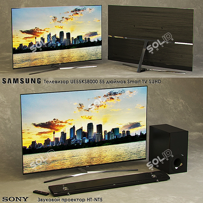 Ultimate Entertainment Combo - Samsung UE55KS8000 55" Smart TV & Sony HT-NT5 Sound Projector 3D model image 1