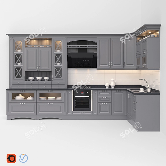 Sleek Modern Kitchen Ensemble 3D model image 2