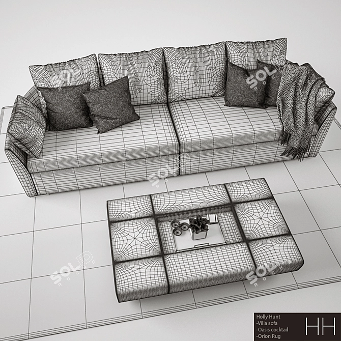 Luxury Living: Holly Hunt Ville Sofa & Oasis Cocktail Table 3D model image 2