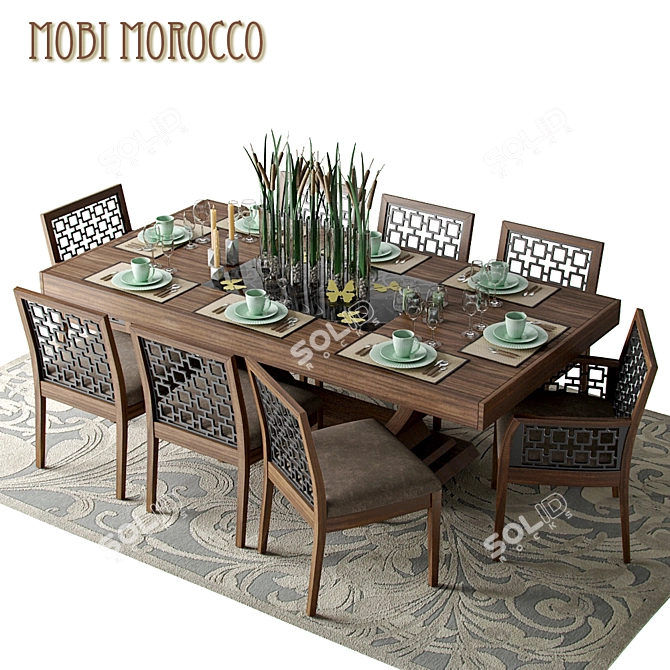 Morokko Meshsmooth Table with Chairs 3D model image 1