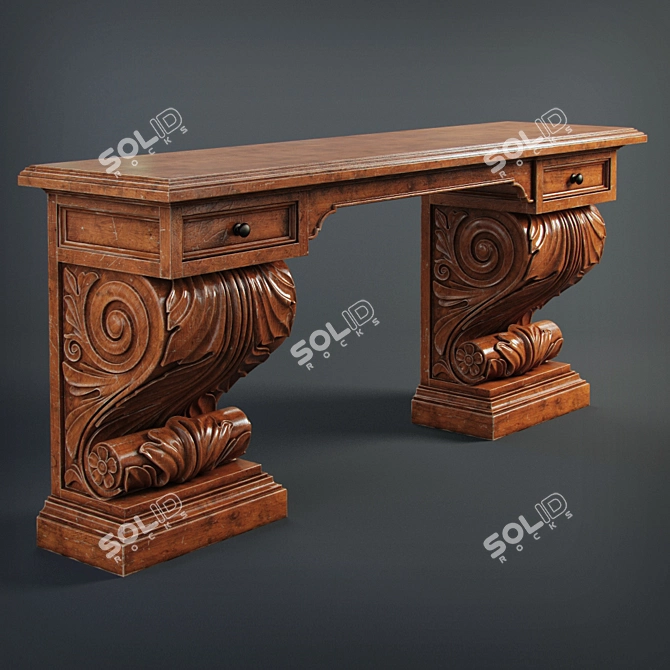 Elegant Carved Antique Console Table 3D model image 1