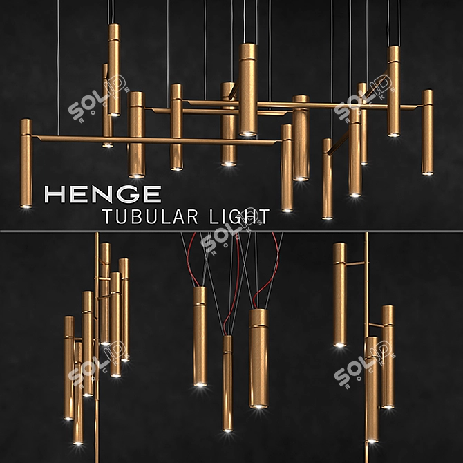 Handcrafted Brass Tubular Light Set 3D model image 1