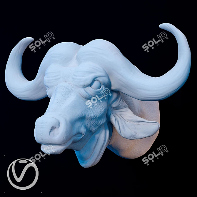 Buffalo Head Plaster Sculpture 3D model image 2