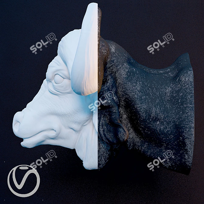 Buffalo Head Plaster Sculpture 3D model image 3