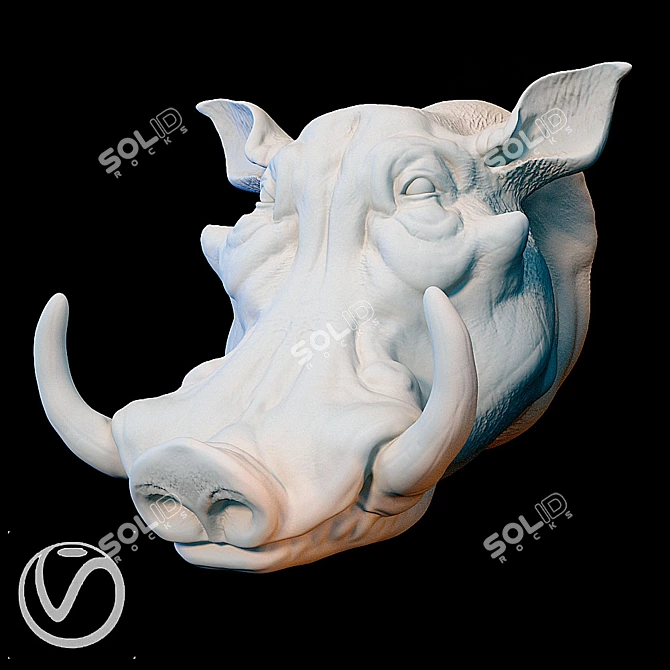 Warthog Plaster Head Sculpture 3D model image 2
