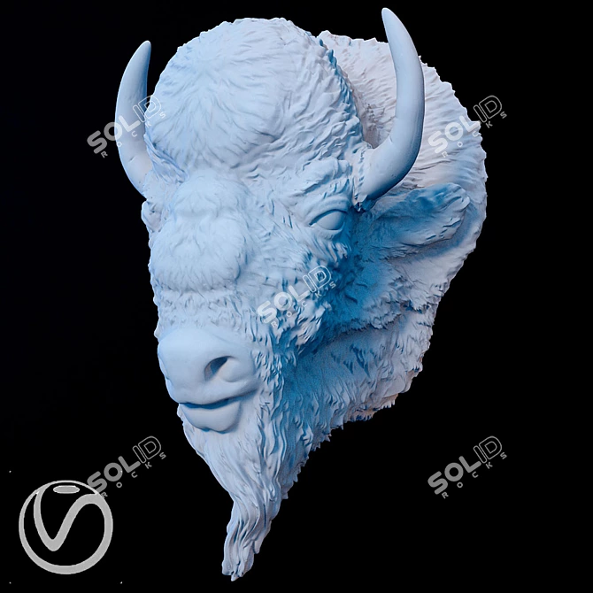 Bison Plaster Head Sculpture 3D model image 2