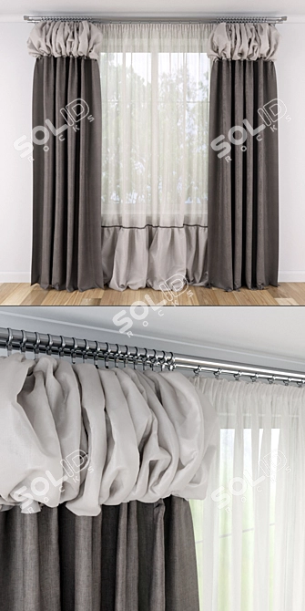 Linen Curtain with Lantern Decor 3D model image 3