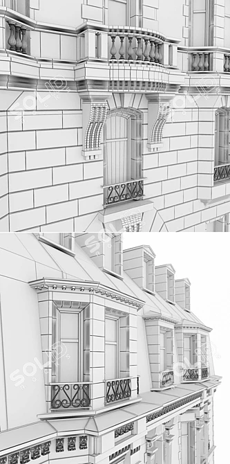 French Building Facade 3D model image 3