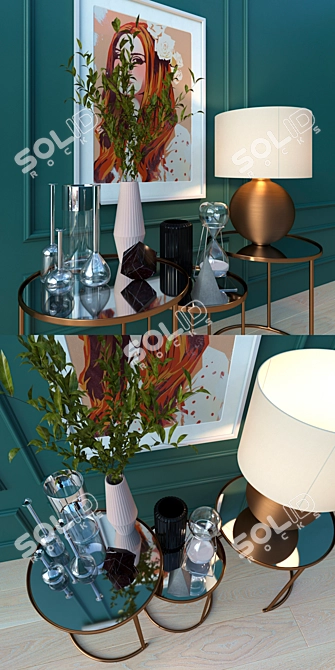 Title: Zara Home Decor Set

Description: This decorative set from Zara Home includes a collection of round tables, glass vases with a 3D model image 2