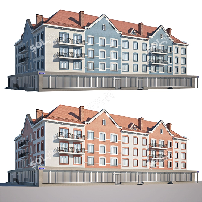 Renovated Low-Rise Building Facade | Leningradskoe Shosse, Russia 3D model image 1