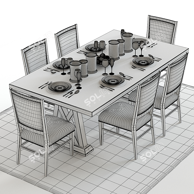 Modern Hooker Geo Trestle & Stol Upholstered Set 3D model image 3