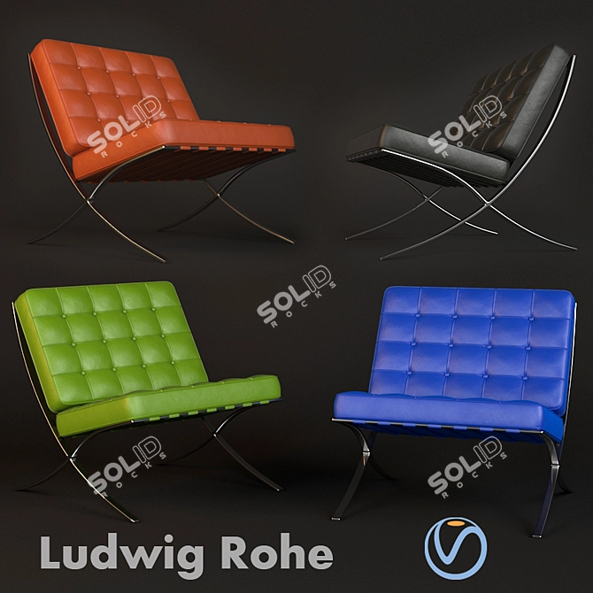 Barcelona Chair Set: Classic Elegance in Leather 3D model image 1