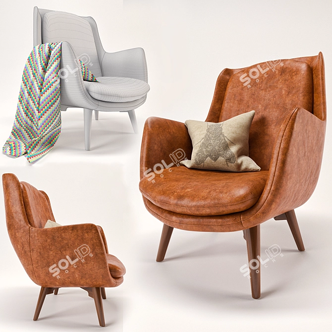 Retro Comfort: Mid Century Sofa Set 3D model image 2