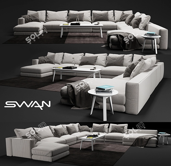 Elegant Swan Hills: Sofa and Table 3D model image 1