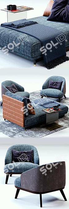 St Germain & St Tropez Set | Contemporary Day Bed & Armchair 3D model image 2