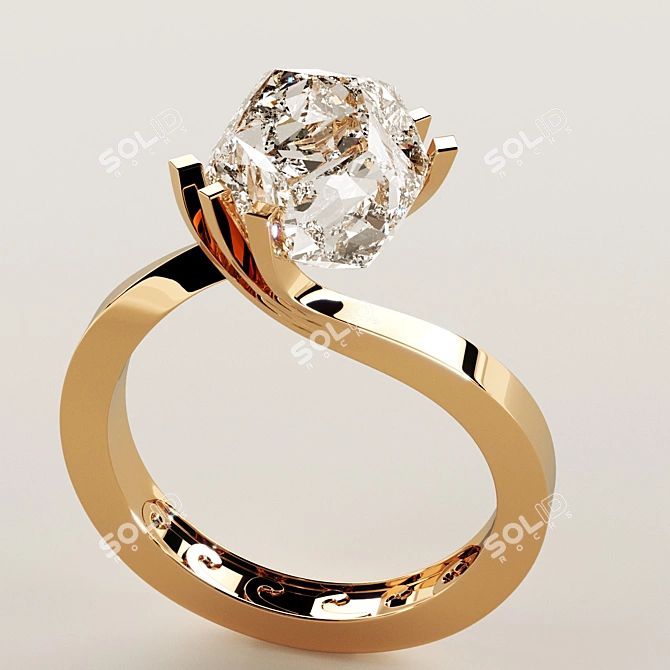 Golden Gemstone Ring 3D model image 1