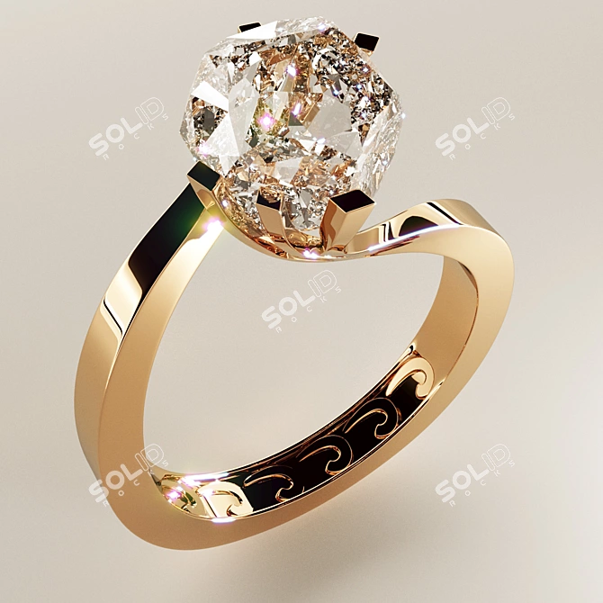 Golden Gemstone Ring 3D model image 2