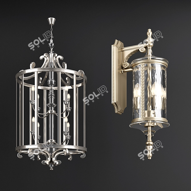 Glamour Rose Chandelier and Wall Lamp 3D model image 1