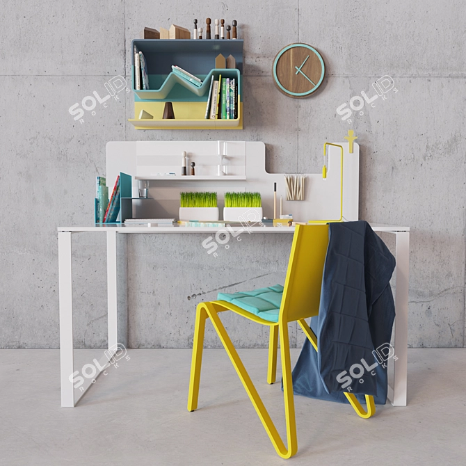 Modern Desk Set with Jazz Narbutas Table, Plycollection ZESTY Chair, Woodendot KESITO Organizer and More! 3D model image 1