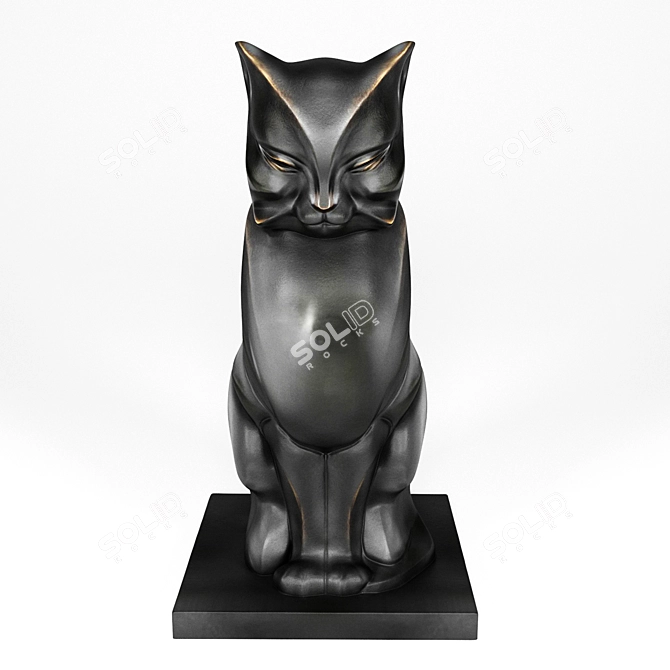 Elegant Bronze Cat Art Deco 3D model image 1