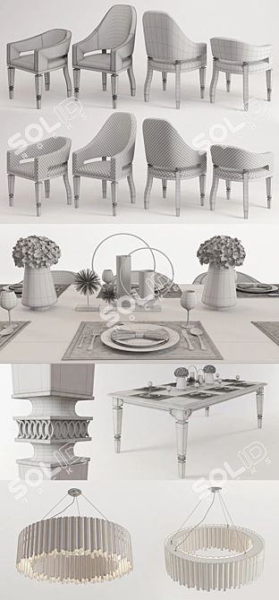Visionnaire Windsor Table & Priscilla Chair Set 3D model image 3