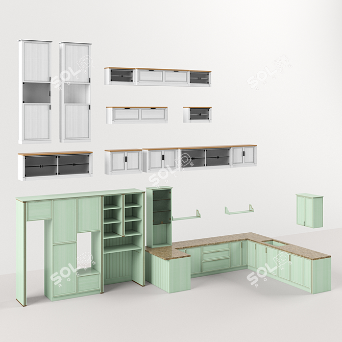 Modern Kitchen Furniture Set 3D model image 1