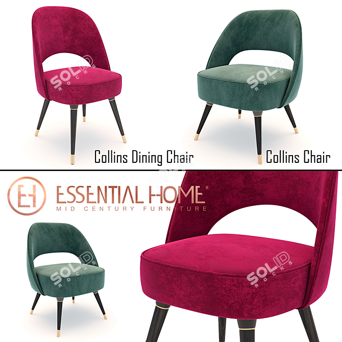 Essential Home Collins Velvet Chair 3D model image 1