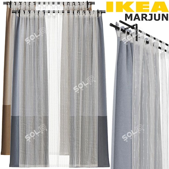 Modern Gray and Brown Curtain Set 3D model image 2