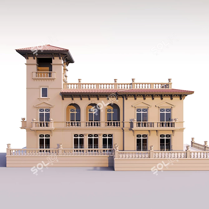 Latin-Inspired Classic Style Facade 3D model image 1