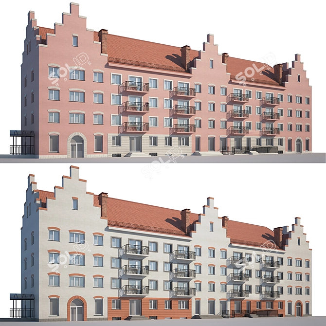 Renovated Low-Rise Building Facade 3D model image 1