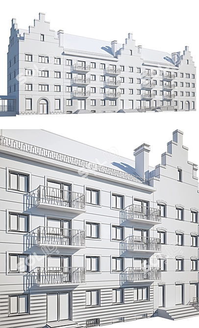 Renovated Low-Rise Building Facade 3D model image 3