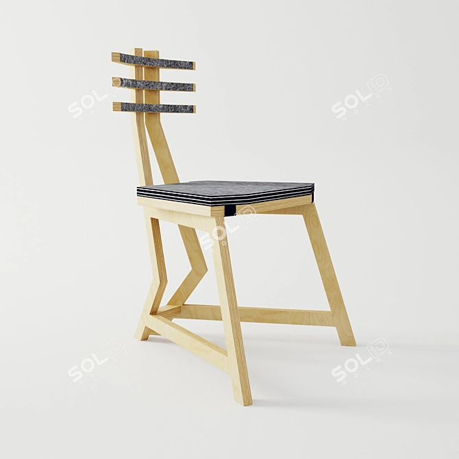 Stylish Trapezium Chair: Birch Plywood & Felt Seat 3D model image 1