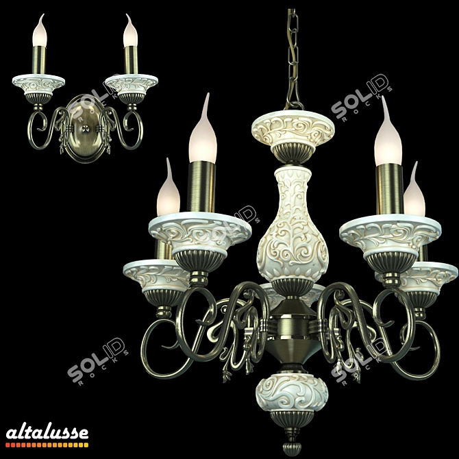 Altalusse Antique Bronze Wall Sconce & Chandelier Set 3D model image 1