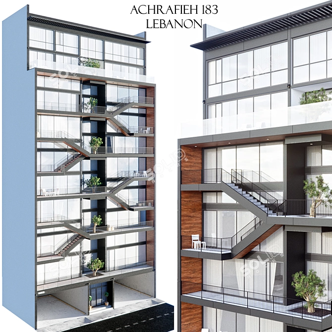 183 Achrafieh, Lebanon - Building Facade Design 3D model image 1