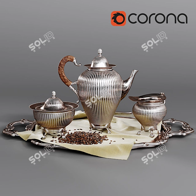 Antique Coffee Set (800K Polygons): High-Quality Silver Serveware 3D model image 1