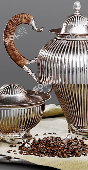 Antique Coffee Set (800K Polygons): High-Quality Silver Serveware 3D model image 2