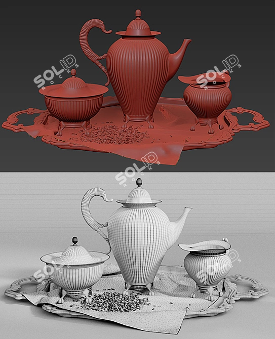 Antique Coffee Set (800K Polygons): High-Quality Silver Serveware 3D model image 3