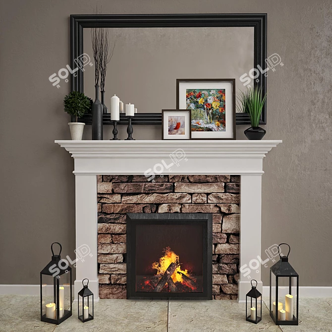 Decorative Fireplace Set 3D model image 2