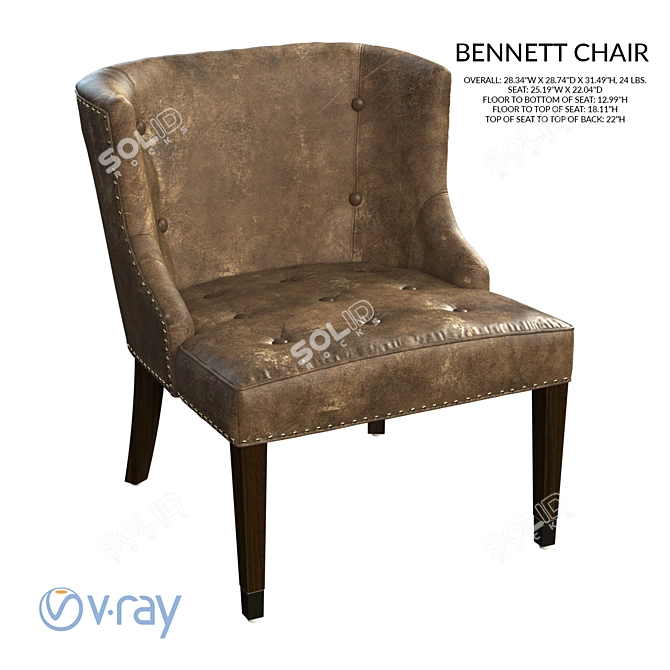 Nailhead Tufted Bennett Chair 3D model image 1