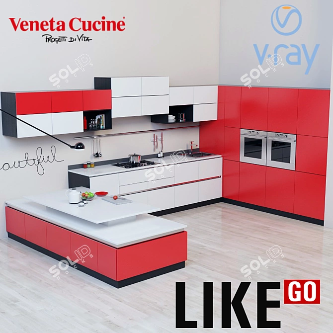 Vineto Cucine Like_GO: Modern Kitchen with Texture and Render Files 3D model image 3