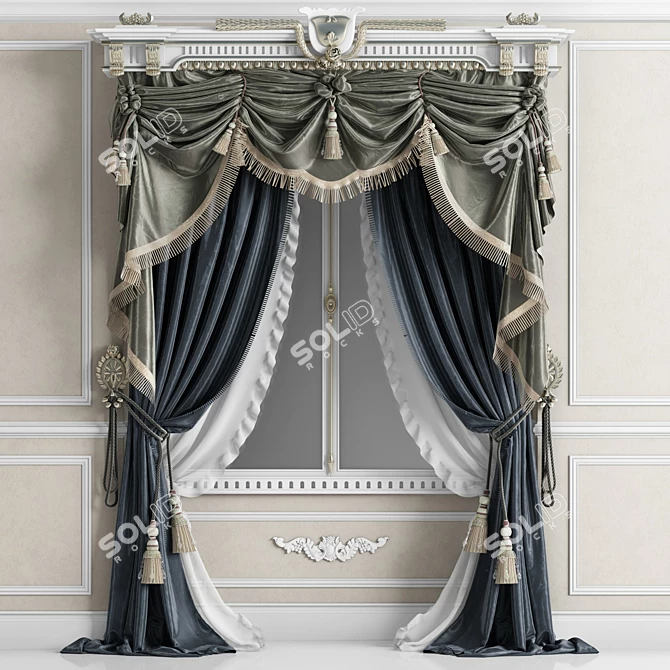 Elegant Silk Crown Classic Curtain 3D model image 1