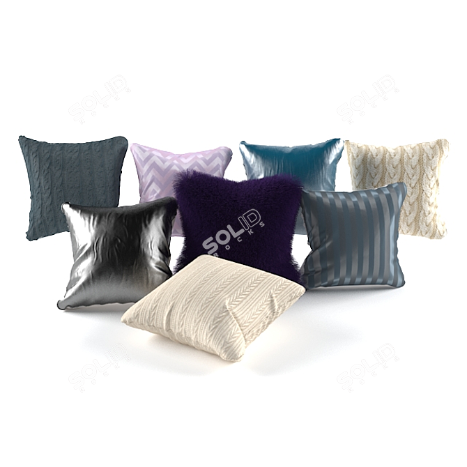Luxury Pillow Set: Silk, Fur & Leather 3D model image 1