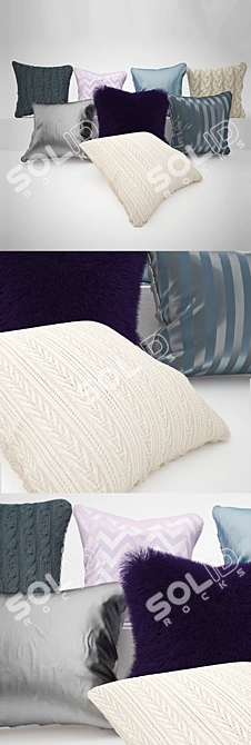 Luxury Pillow Set: Silk, Fur & Leather 3D model image 2