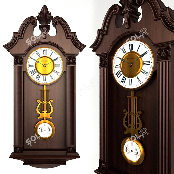 Rustic Wooden Wall Clock 3D model image 1