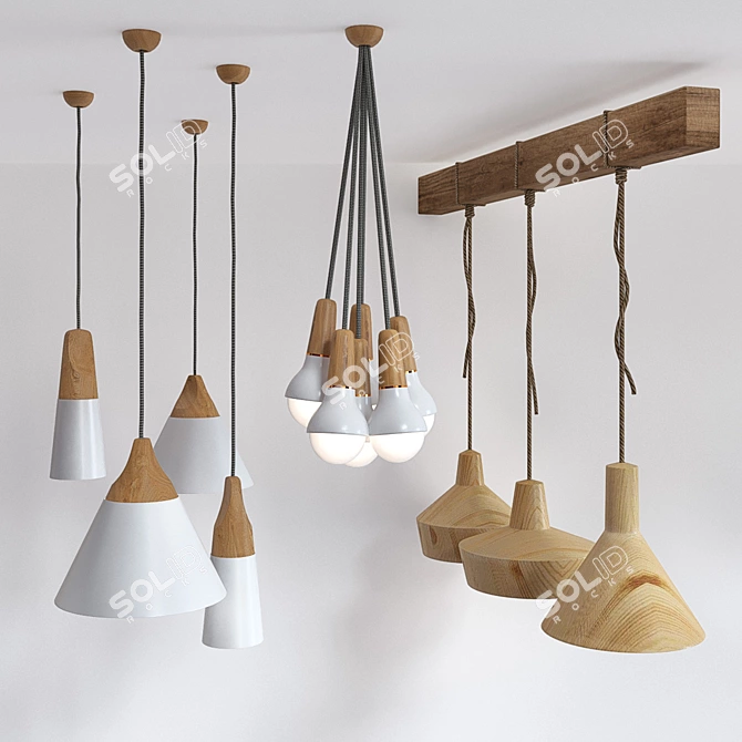 Gorgeous Wooden Lamp Set 3D model image 1