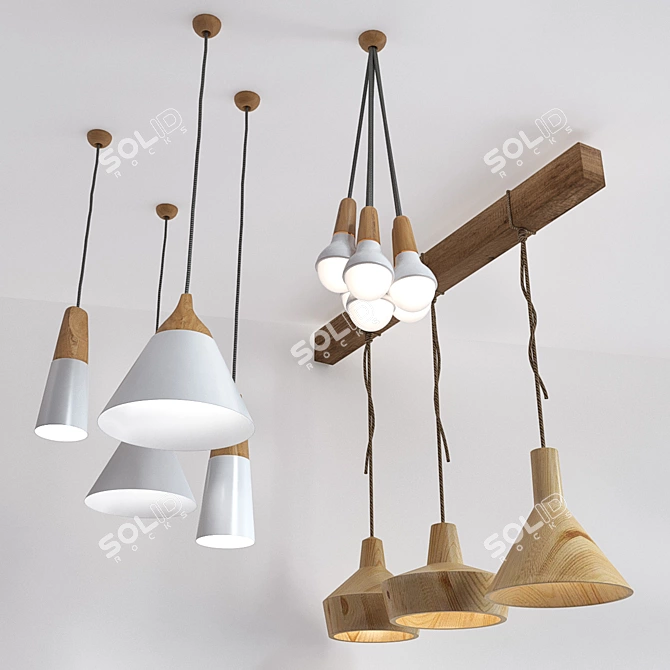 Gorgeous Wooden Lamp Set 3D model image 2